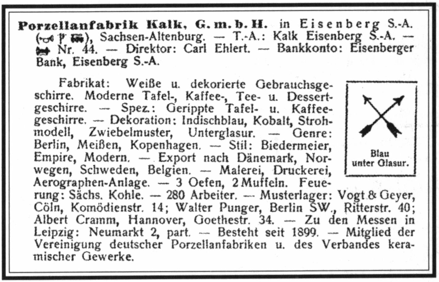 Aus dem Adressbuch der Keram-Industrie von 1910