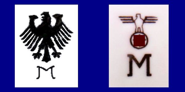 Abnahmemarkung der Kriegsmarine, links bis Ende 1936 und ab 1937 bis ca. 1942 Abnahmemarkung der Kriegsmarine, links bis Ende 1936 und ab 1937 bis ca. 1942